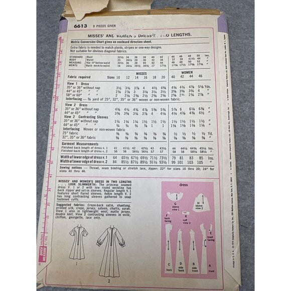 Vintage 1974 Simplicity 6613 Dress Sewing Pattern Size 14 Miss Uncut - Picture 3 of 7